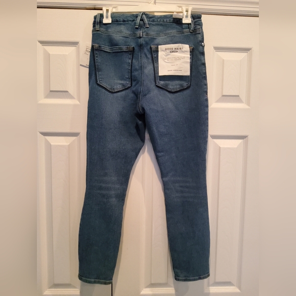 NWT Good American- Good Waist Ripped Crop Skinny Jeans- Blue-Sz 8/29 - Picture 4 of 7
